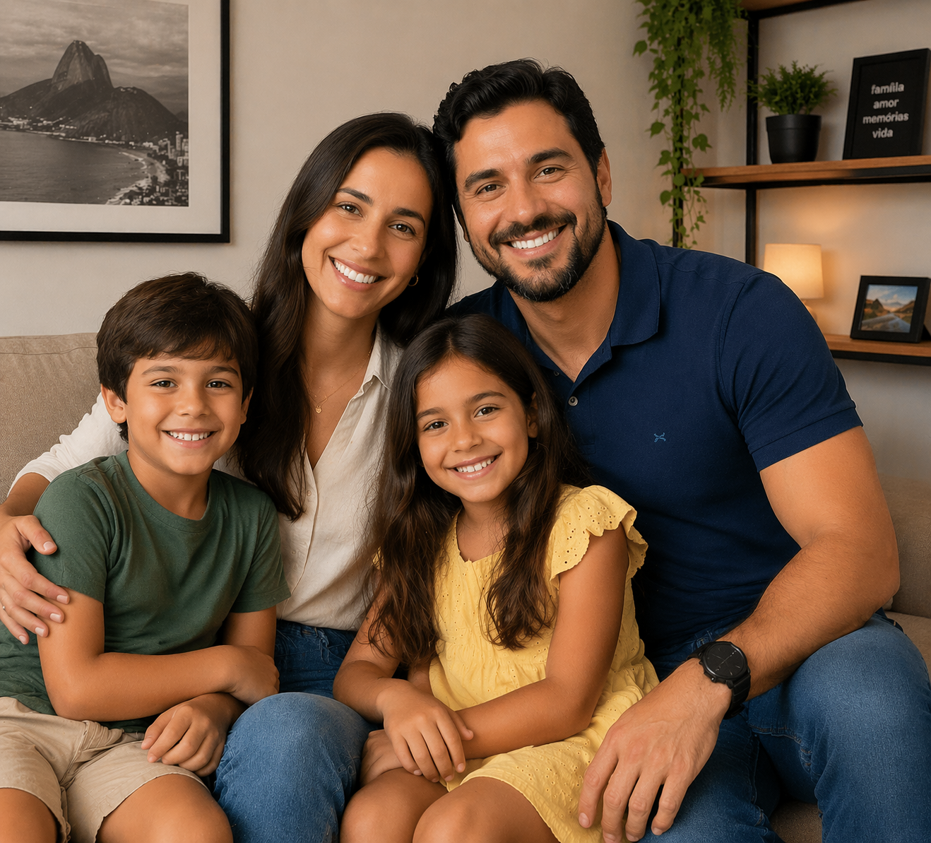 Família feliz e protegida